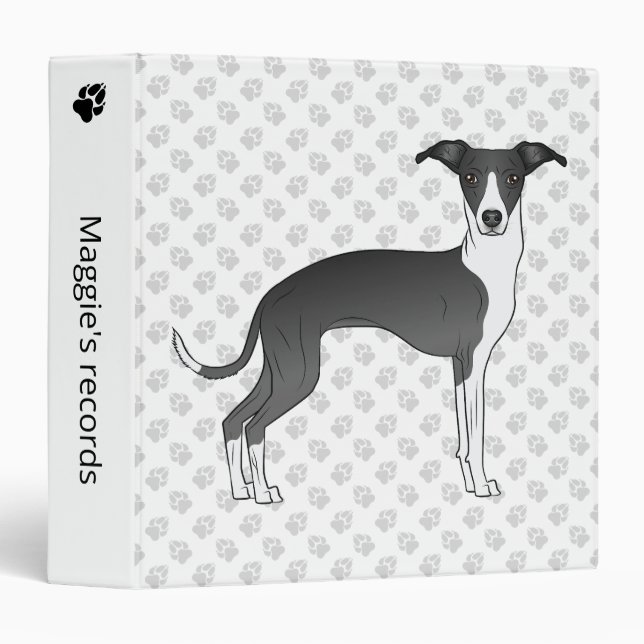 Black And White Italian Greyhound With Custom Text 3 Ring Binder (Front/Spine)
