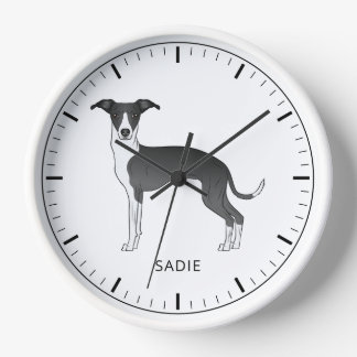 Black And White Italian Greyhound With Custom Text Clock