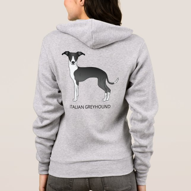 Black And White Italian Greyhound With Custom Text Hoodie (Back)