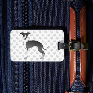 Black And White Italian Greyhound With Custom Text Luggage Tag