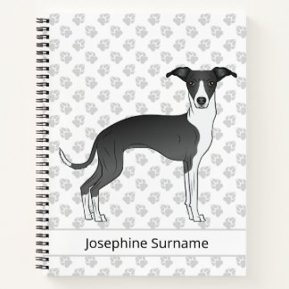 Black And White Italian Greyhound With Custom Text Notebook