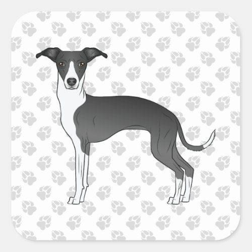 Black And White Italian Greyhound With Paws Square Sticker