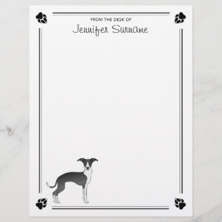 Black And White Italian Greyhound With Paws & Text Letterhead