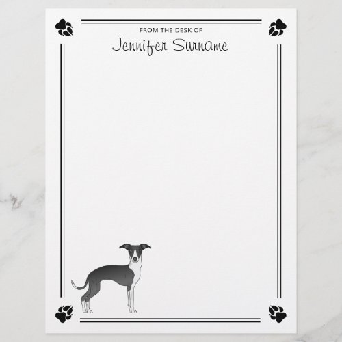 Black And White Italian Greyhound With Paws  Text Letterhead