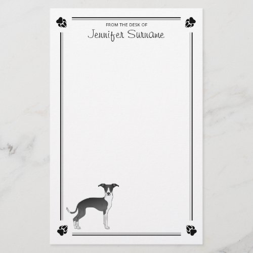 Black And White Italian Greyhound With Paws  Text Stationery