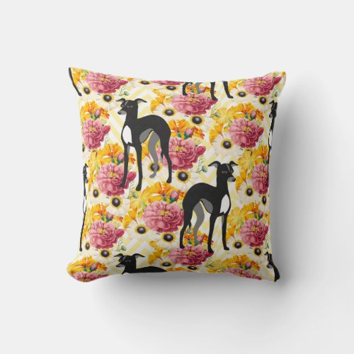 Black and White Italian Greyhounds or Whippets Throw Pillow
