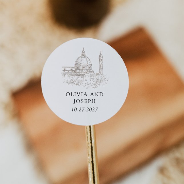 Black and White | Italian Illustration Wedding Classic Round Sticker (Creator Uploaded)