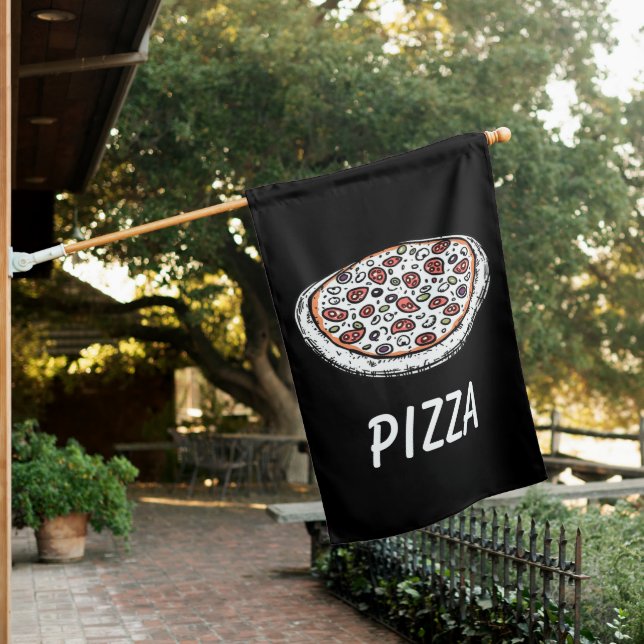 Black and White Italian Pizzeria Pizza SIGN FLAG   (In SItu)