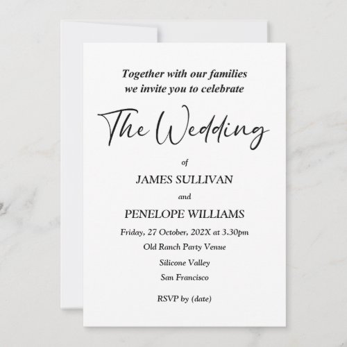 Black and White Italic Wedding Invitation