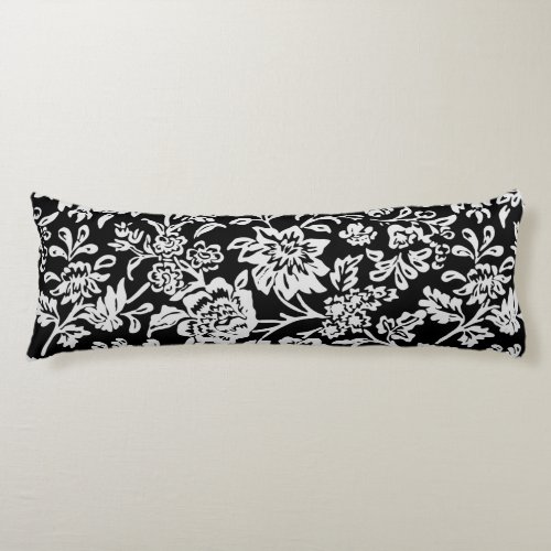 Black and White Ivory Farmhouse Floral Pattern Body Pillow
