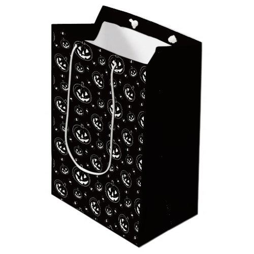 Black and White Jack_O Lanterns Black Halloween Medium Gift Bag