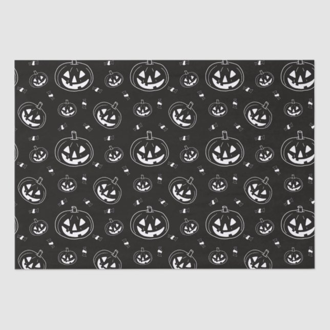 Black and White Jack-O' Lanterns Black Halloween Tissue Paper (Front)