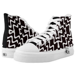 Black and White Jagged Edge Pattern High Top Kicks Printed Shoes