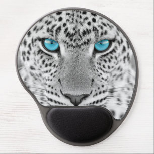 Black and White Jaguar with Blue Eyes Gel Mouse Pad