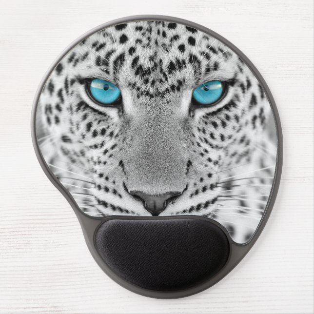 Black and White Jaguar with Blue Eyes Gel Mouse Pad (Front)