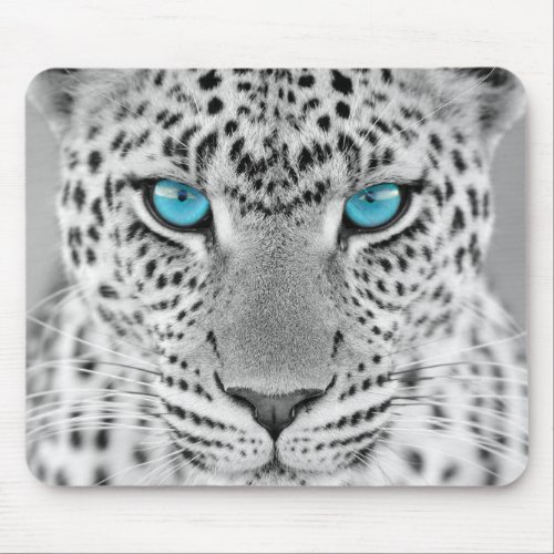 Black and White Jaguar with Blue Eyes Mouse Pad