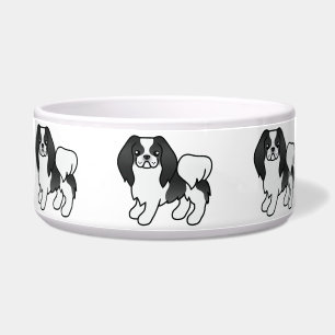 Black And White Japanese Chin Cartoon Dog Bowl