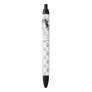 Black And White Japanese Chin Cartoon Dog &amp; Name Black Ink Pen