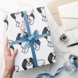 Black And White Japanese Chin Cartoon Dog Pattern Wrapping Paper