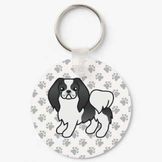 Black And White Japanese Chin Cartoon Dog &amp; Paws Keychain