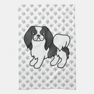 Black And White Japanese Chin Cartoon Dog & Paws Kitchen Towel