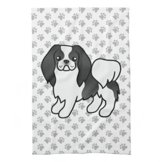 Black And White Japanese Chin Cartoon Dog &amp; Paws Kitchen Towel