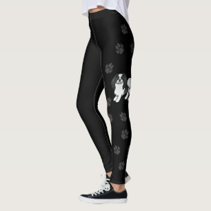 Black And White Japanese Chin Cartoon Dog & Paws Leggings