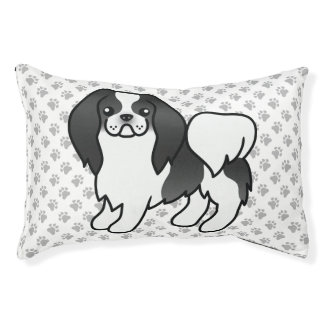 Black And White Japanese Chin Cartoon Dog &amp; Paws Pet Bed