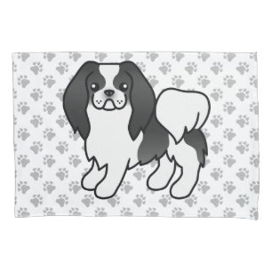 Black And White Japanese Chin Cartoon Dog & Paws Pillow Case