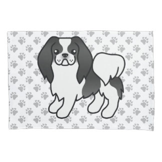 Black And White Japanese Chin Cartoon Dog &amp; Paws Pillow Case
