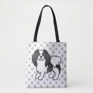 Black And White Japanese Chin Cartoon Dog &amp; Paws Tote Bag