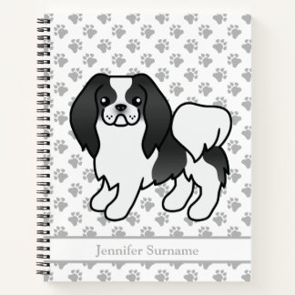 Black And White Japanese Chin Cartoon Dog &amp; Text Notebook