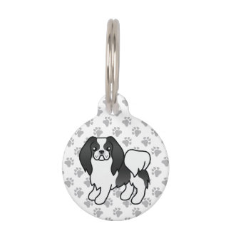 Black And White Japanese Chin Cartoon &amp; Pet's Info Pet ID Tag