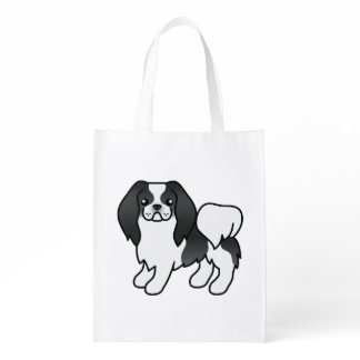 Black And White Japanese Chin Cute Cartoon Dog Grocery Bag