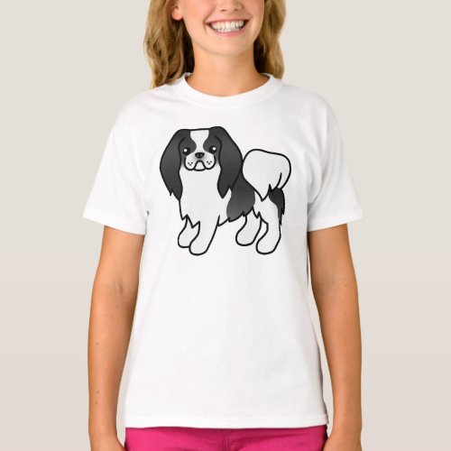 Black And White Japanese Chin Cute Cartoon Dog T_Shirt