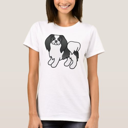 Black And White Japanese Chin Cute Cartoon Dog T_Shirt