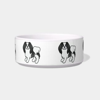 Black And White Japanese Chin Cute Cartoon Dogs Bowl