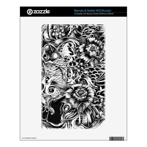 Black and white Japanese Koi tattoo art. Skin For NOOK Color | Zazzle