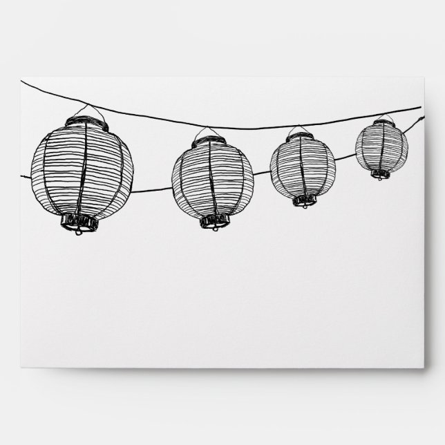 Black and White Japanese Lanterns Envelope (Front)