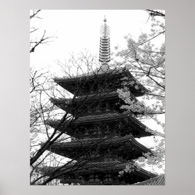 Black and white Japanese tower Poster (Front)