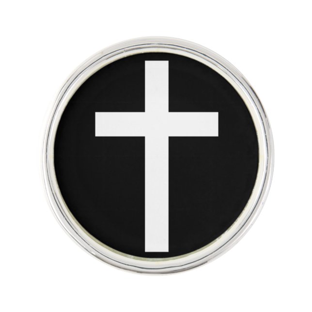 Black and White Jesus Christ Cross Lapel Pin (Front)