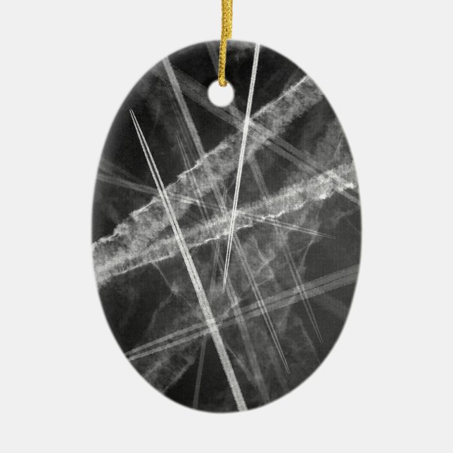 Black and white Jet Trails Ceramic Ornament (Front)