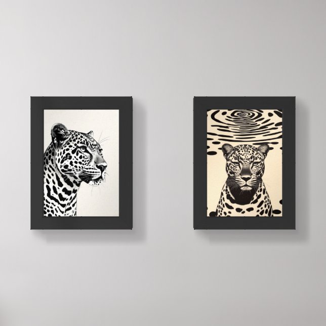 "Black and White Jungle Cats - Optical Illusion Wa Wall Art Sets (Front)