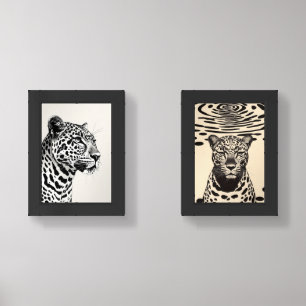"Black and White Jungle Cats - Optical Illusion Wa Wall Art Sets