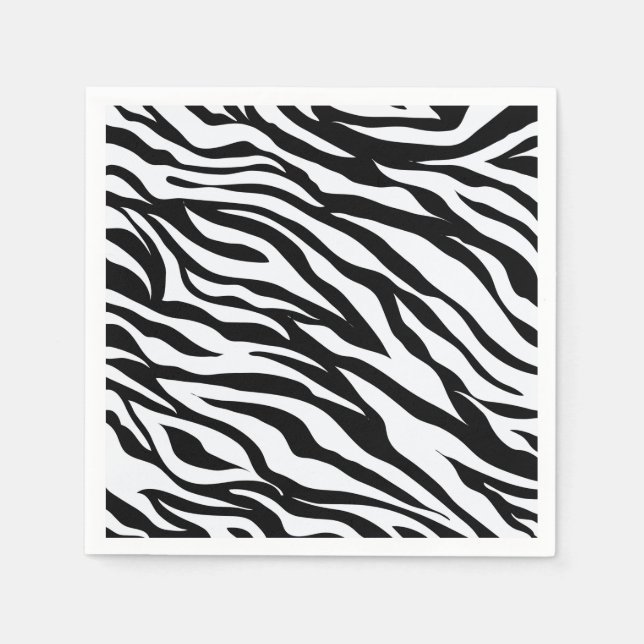 Black and White Jungle Zebra Pattern Print Napkins (Front)