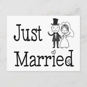 Black And White Just Married Wedding Bride & Groom Announcement Postcard