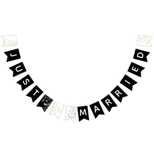 Black and White Just Married Wedding Bunting Flags