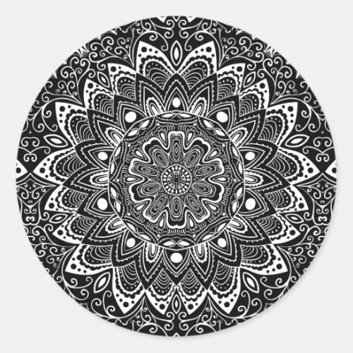 Black and White kaleidoscope Classic Round Sticker