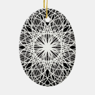 Black and White Kaleidoscope Flower Star Ceramic Ornament