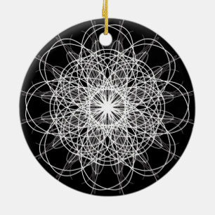 Black and White Kaleidoscope Flower Star Ceramic Ornament